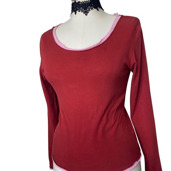 Vintage Y2K Peace on Earth Red and Pink Longsleeve Top - Picture 7 of 8